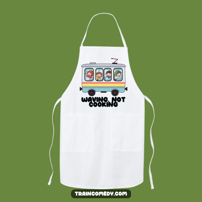 Funny Whimsical Train Apron, Protective Windows, Waving Passengers - Cook with Cheer!
