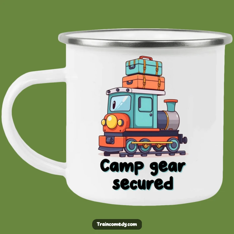 Funny Playful Train Suitcase Camping Mug: Balance Your Brew on Adventures, a Unique Gift!
