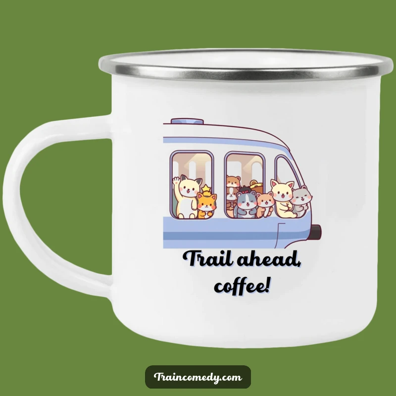 Funny Animal Train Camping Mug: Adventure Ready with Waving Passengers, Outdoor Gift