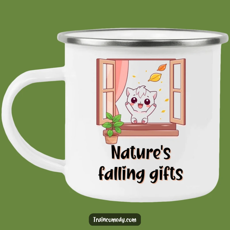 Funny Autumn Adventure Mug: Playful pursuit in the crisp air, a perfect funny gift.