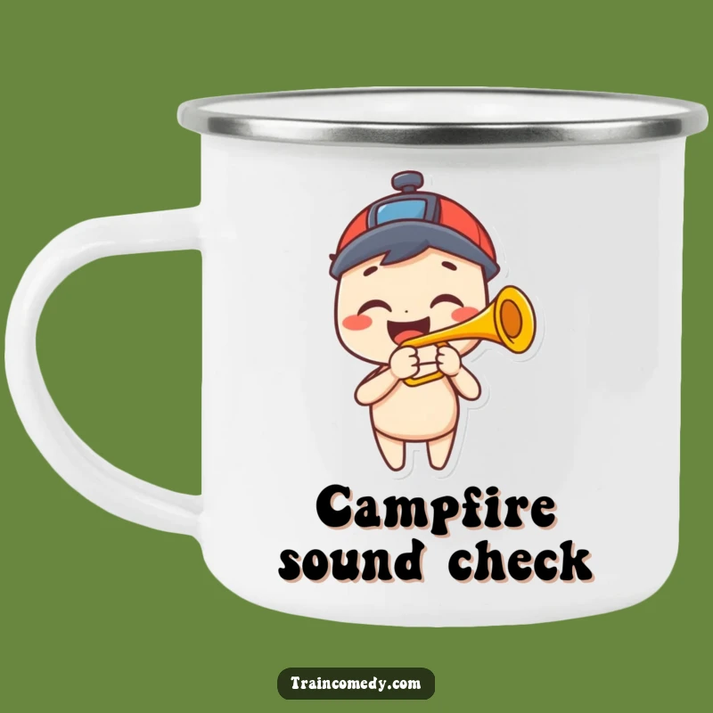 Funny Enamel Mug: Happy Train Horn Player, Campfire Tunes, Perfect Funny Gift