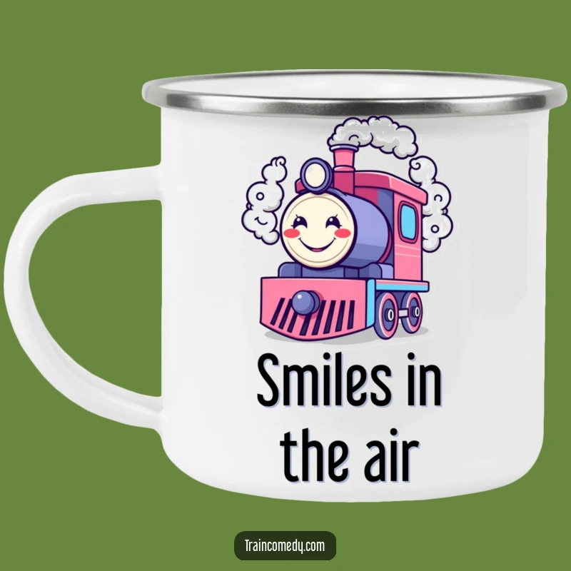 Funny Happy Train Engine Camping Mug: Smiley Smoke on Adventures, a Unique Gift!