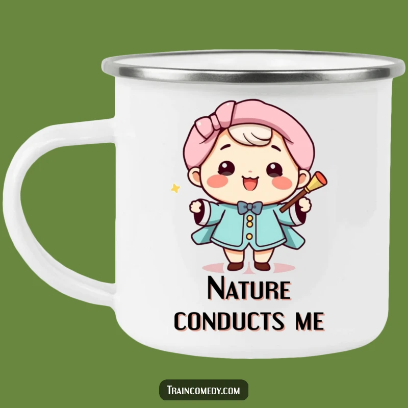 Funny Kawaii Conductor Camping Mug: Durable smiling character mug, a perfect funny gift for outdoors.