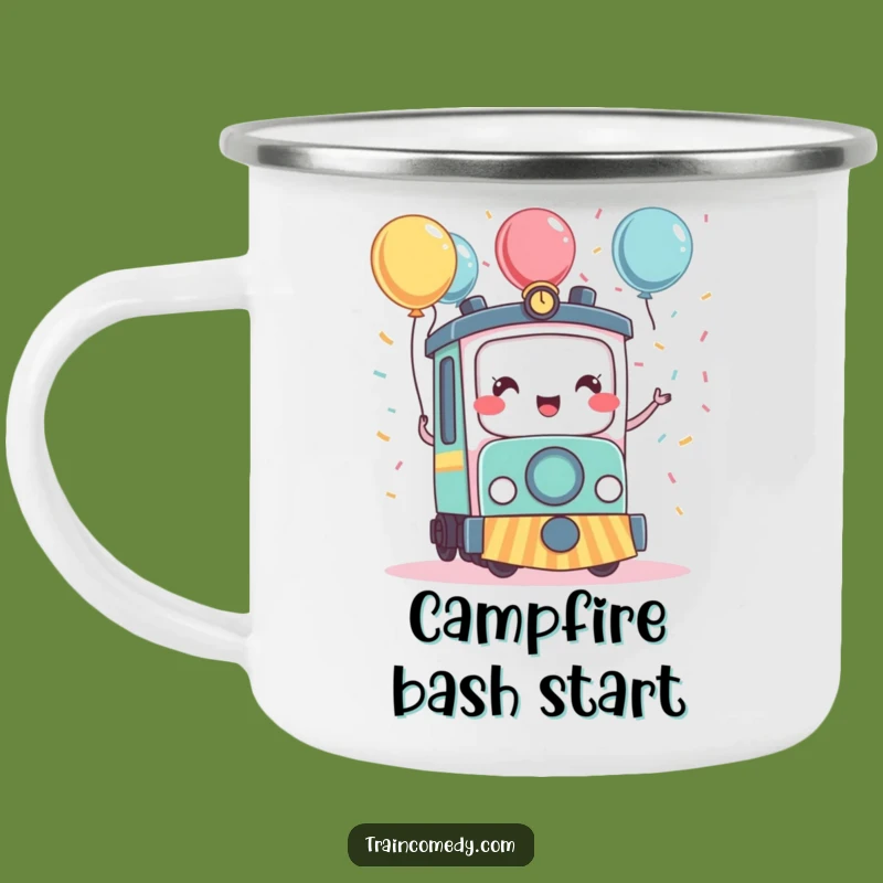 Funny Kawaii Train Celebration Camping Mug - Festive Outdoor Fun