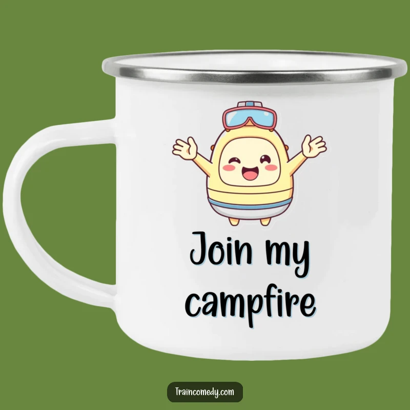 Funny Kawaii Welcome Camping Mug: Durable inviting character mug, a perfect funny gift for outdoors.