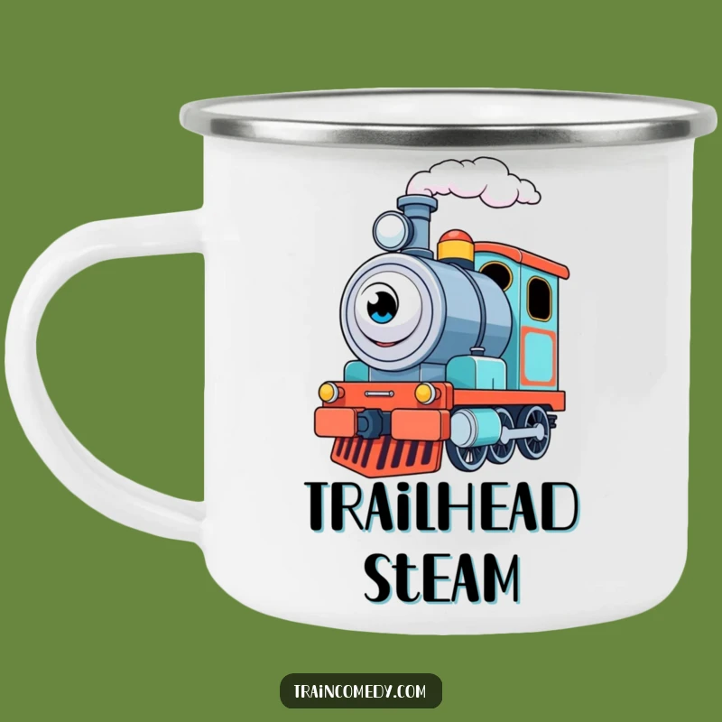 Funny Train Engine Camping Mug: Excited Puffer Adventure - Outdoor Funny Gift!