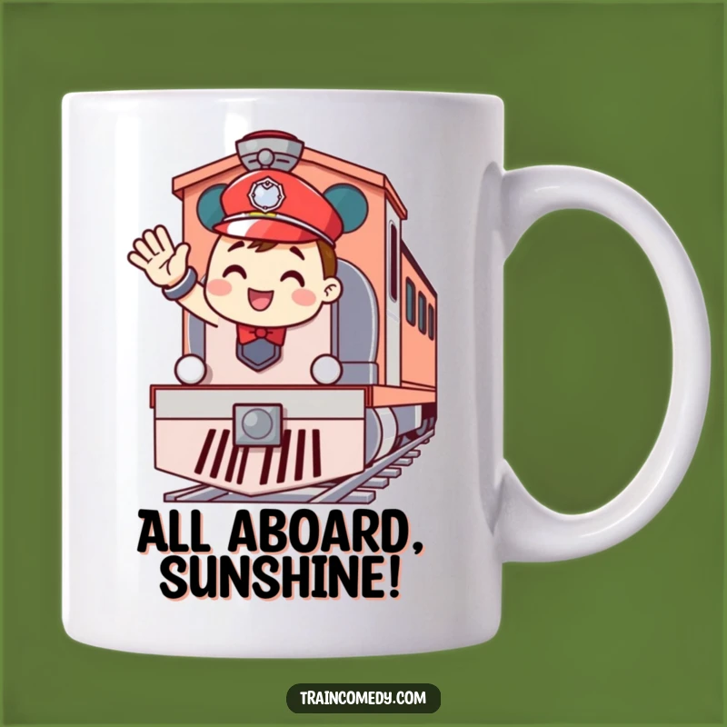 Funny Cheerful Conductor Mug: Happy Waving Train Leader, a Fantastic Funny Gift!