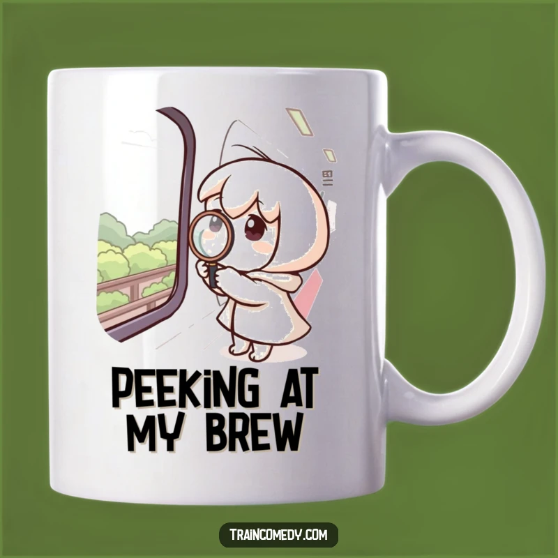 Funny Curious Train Mug: Magnifying Glass Peeker, Scenery Watcher, Perfect Funny Gift