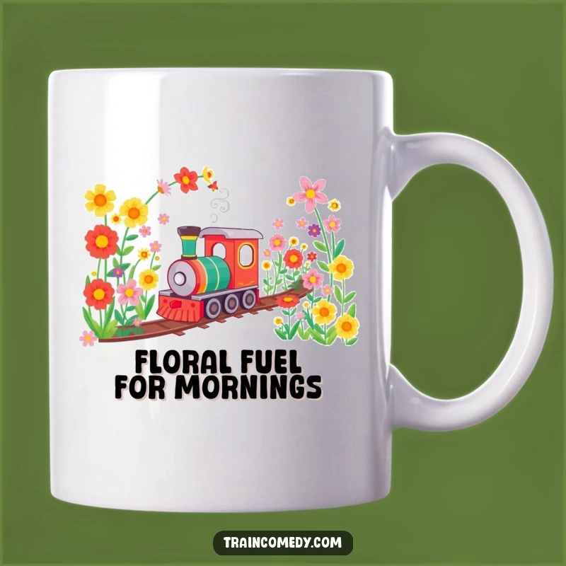 Funny Floral Tunnel Train Mug: Happy Chugging, Vibrant Blooms, Perfect Gift