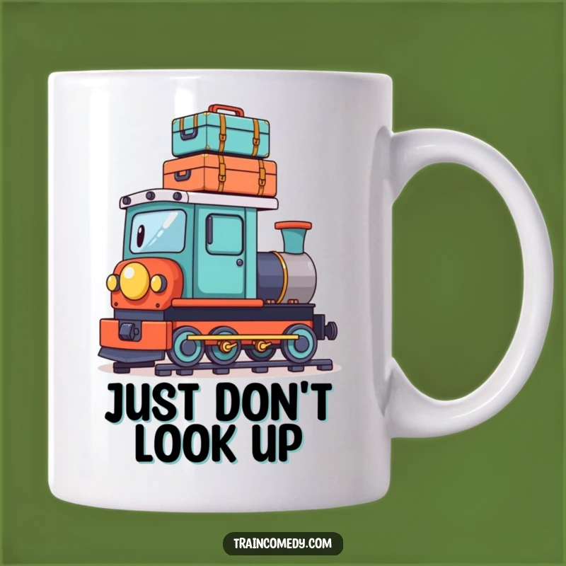 Funny Playful Train Suitcase Mug: Balancing Humor, a Hilarious Gift for Travelers!