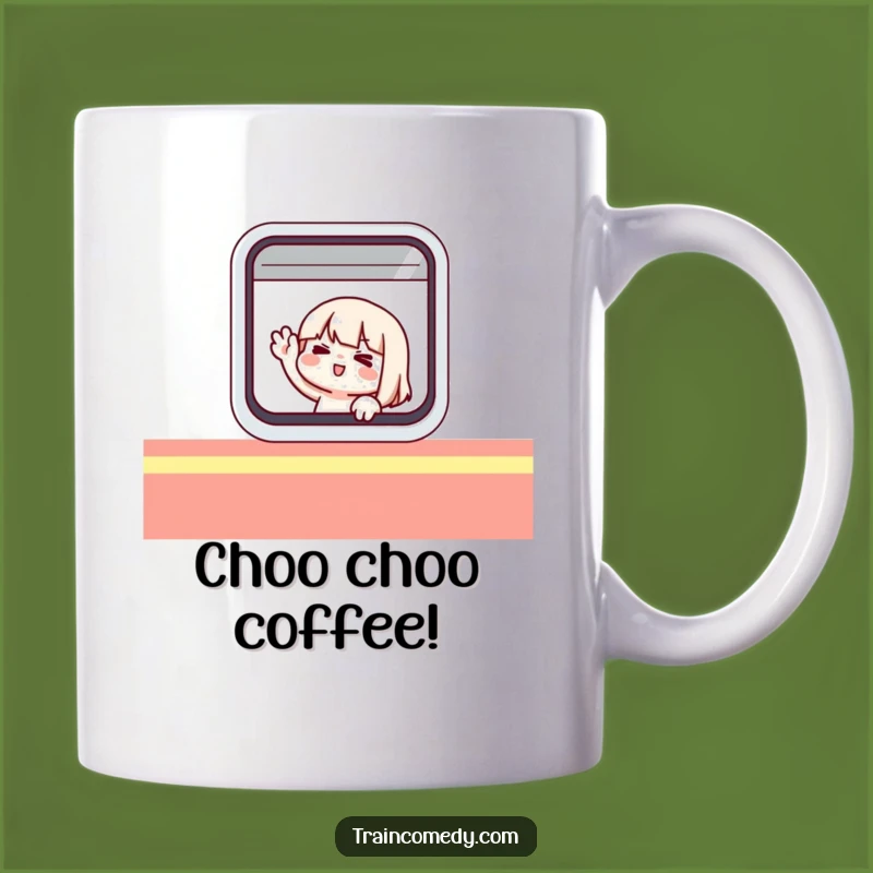Funny Traveling Character Mug: Whimsical Train Window Design, Perfect Funny Gift