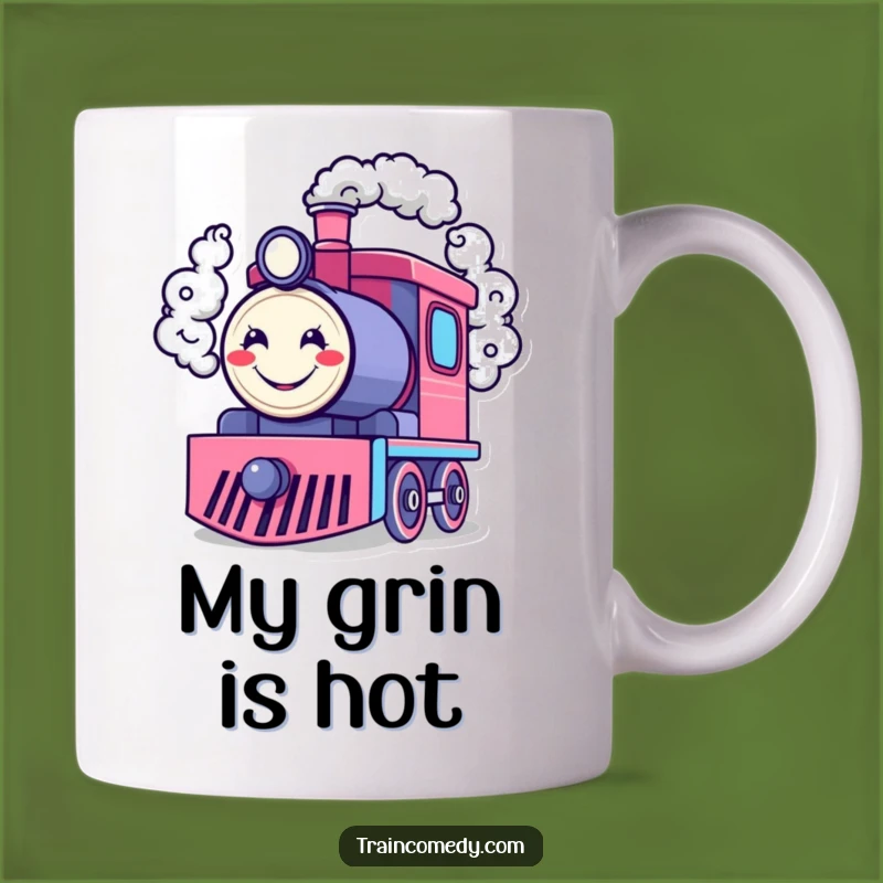 Funny Happy Train Engine Mug: Smiling Smoke Rings, a Joyful Funny Gift!