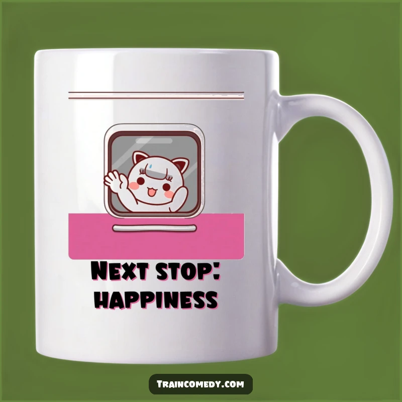 Funny Kawaii Train Character Mug: Adorable waving friend, a perfect funny gift for commuters.