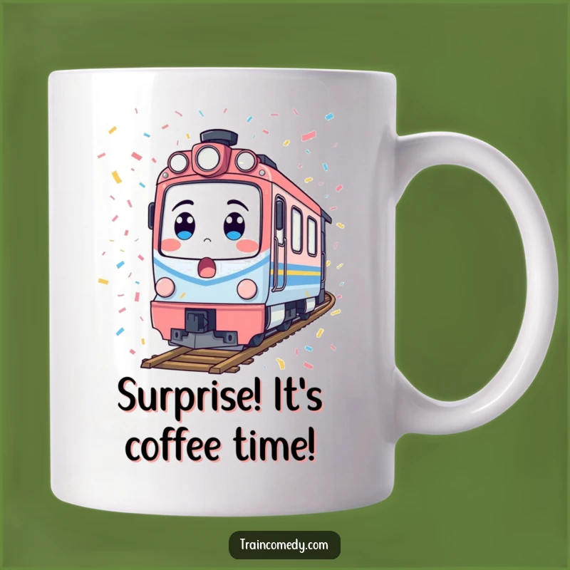 Funny Surprised Train Mug - Confetti Chaos Locomotive Gift