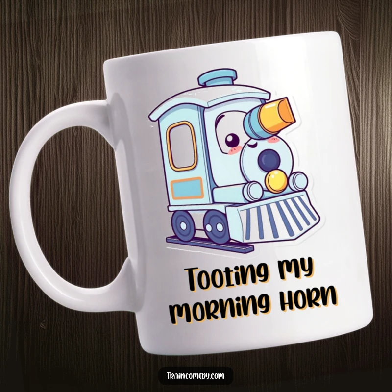 Funny kawaii train character gleefully tooting its horn with a wide, happy smile, a joyful design.