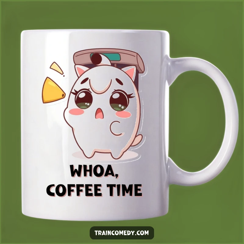Funny Kawaii Train Horn Mug: Surprised character reaction, a perfect funny gift for commuters.