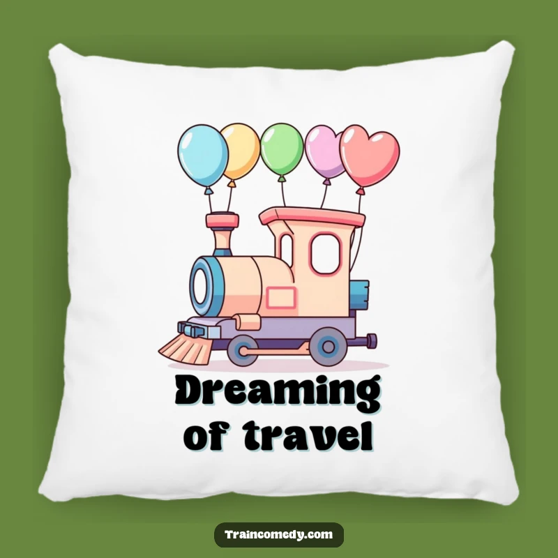Funny Whimsical Train Adventure Pillow - Cozy Balloon Ride Decor Gift