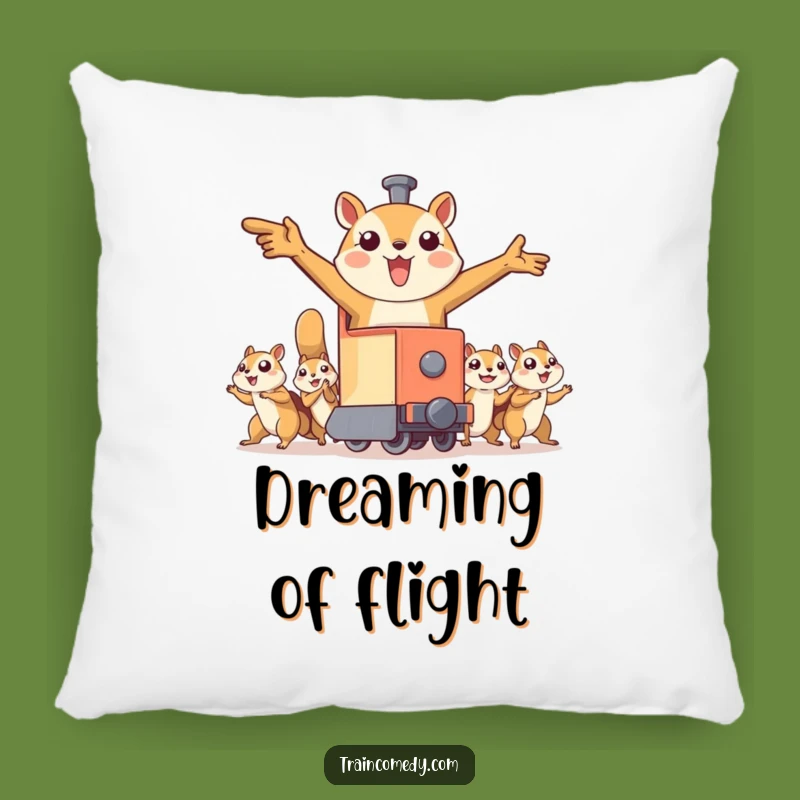Funny Flying Squirrel Train Pillow: Cozy Adventure, Team Comfort, Gift