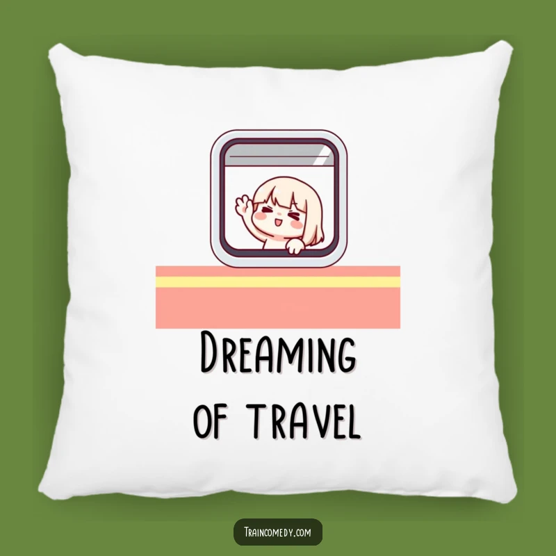 Funny Traveling Character Pillow: Cozy Train Window Cushion, Adorable Funny Gift Decor