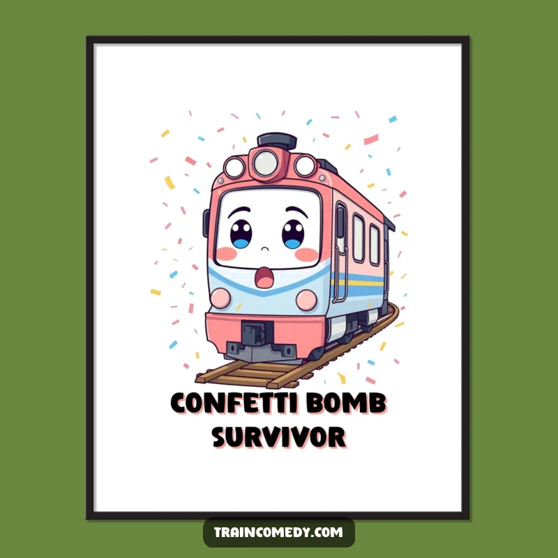 Funny Surprised Train Digital Art - Festive Locomotive Wall Decor Gift