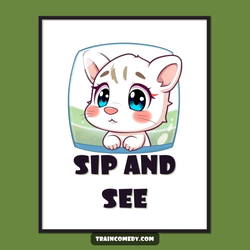 Funny Curious Character Digital Art: Nose Pressed to Glass, Watching Scenery Print