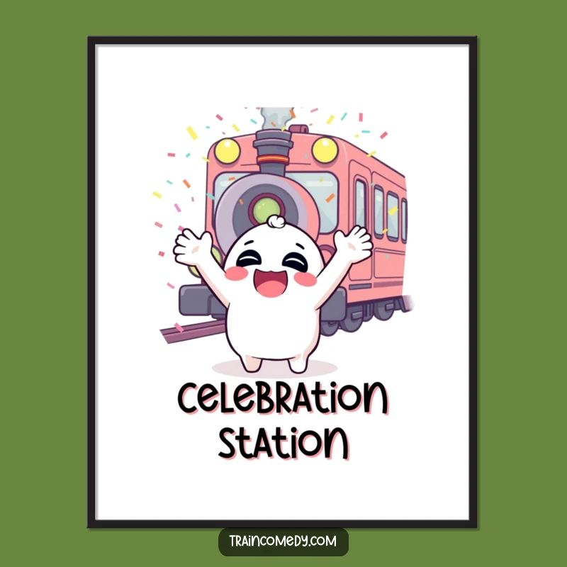 Funny Digital Art: Giggling Train Celebration, Confetti Joy, Perfect Funny Gift