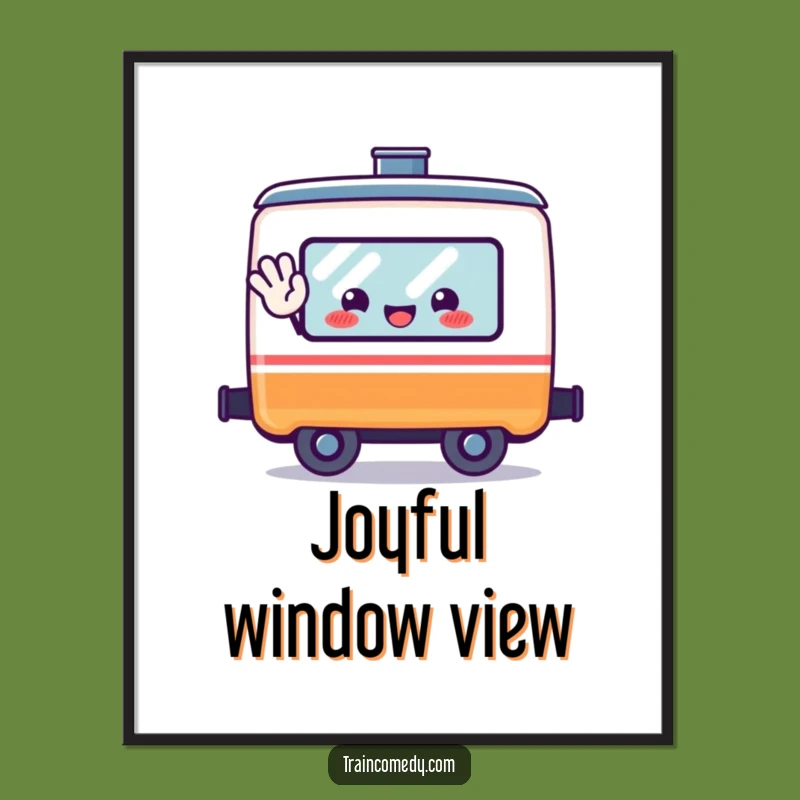 Funny Happy Train Car Digital Art - Kawaii Waving Decor Print