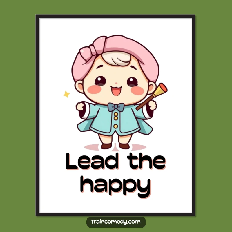 Funny Kawaii Conductor Digital Art: Smiling character print, a perfect funny gift for decor.