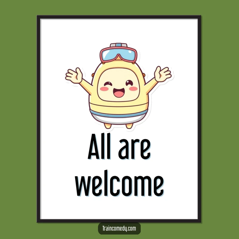 Funny Kawaii Welcome Digital Art: Cheerful character print, a perfect funny gift for decor.