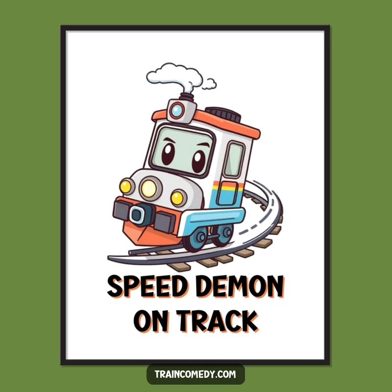 Funny Speeding Train Digital Art - Kawaii Determined Decor Print