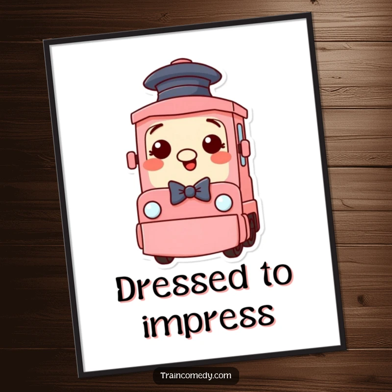 Funny Train Digital Art Print: A silly train character wearing a hat and bow tie adds funny, dapper sophistication to digital displays.