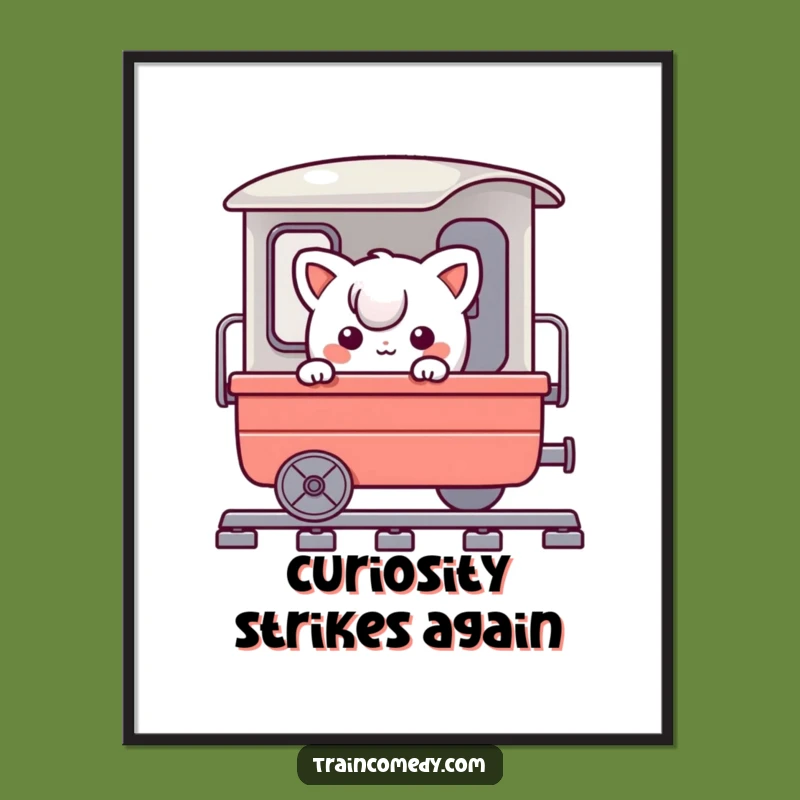 Funny Train Peek Art Print: Comical character's journey, vibrant and funny gift for any wall.