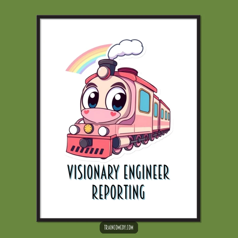 Funny Train Rainbow Digital Art: Instant Joy, Large Eyes, Whimsical Wall Decor
