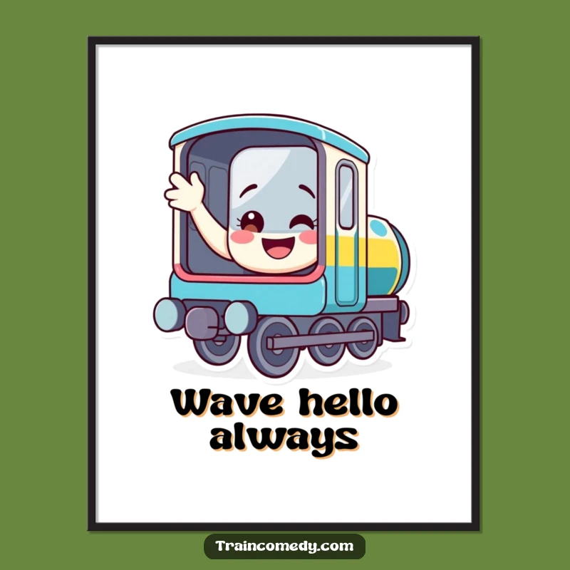 Funny Waving Train Digital Art - Cheerful Locomotive Wall Decor Gift