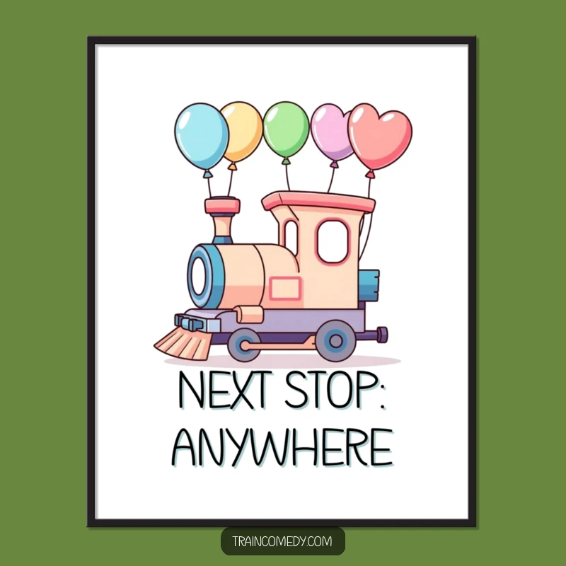 Funny Whimsical Train Adventure Digital Art - Hilarious Balloon Wall Decor Gift