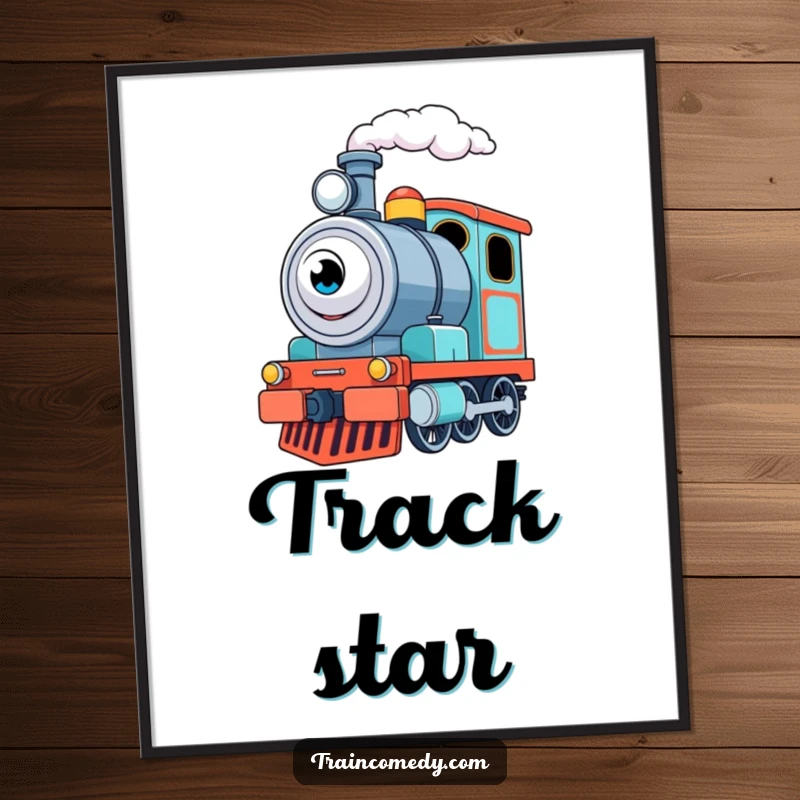 Funny Train Engine Digital Art: A determined train engine puffs steam with excitement, bringing nostalgic humor to wall art.