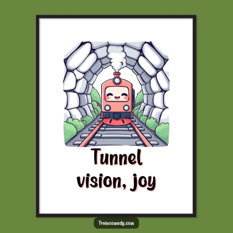Funny Kawaii Train Digital Art: Tunnel Excitement Humor, Instant Funny Gift Download!