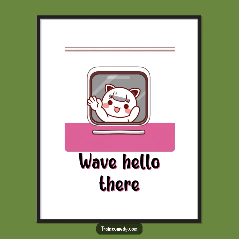 Funny Kawaii Train Digital Art: Waving character print, a perfect funny gift for instant decor.