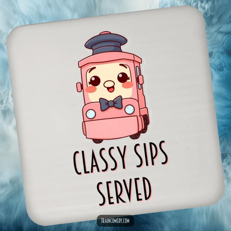 Funny Train Coaster: A silly train character in a hat and bow tie offers funny, dapper protection for your surfaces.