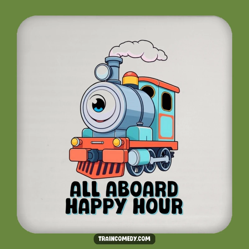 Funny Train Engine Coaster: Excited Puffer Style - Stylish Funny Gift!