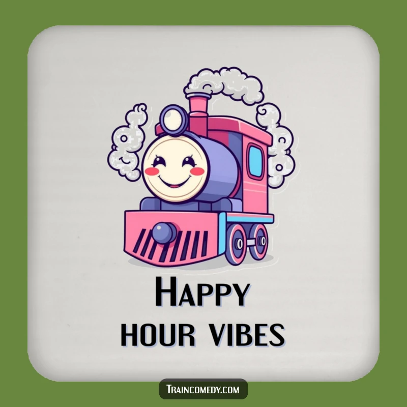 Funny Happy Train Engine Coaster: Protect Surfaces with Smiley Smoke, Great Gift!