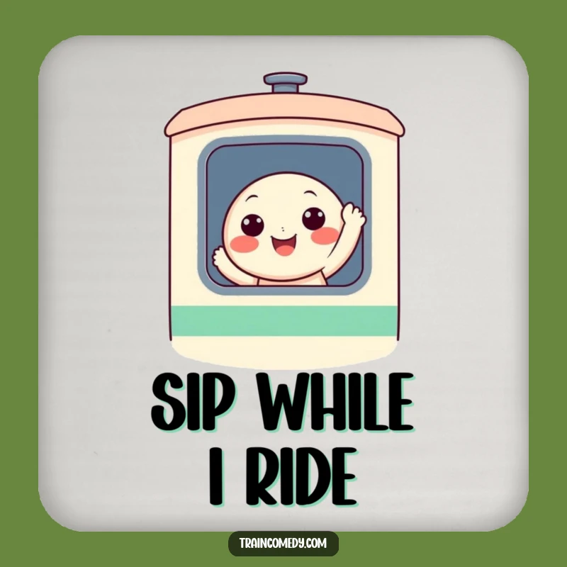 Funny Train Window Drink Coasters - Protect Surfaces with a Cheerful Wave