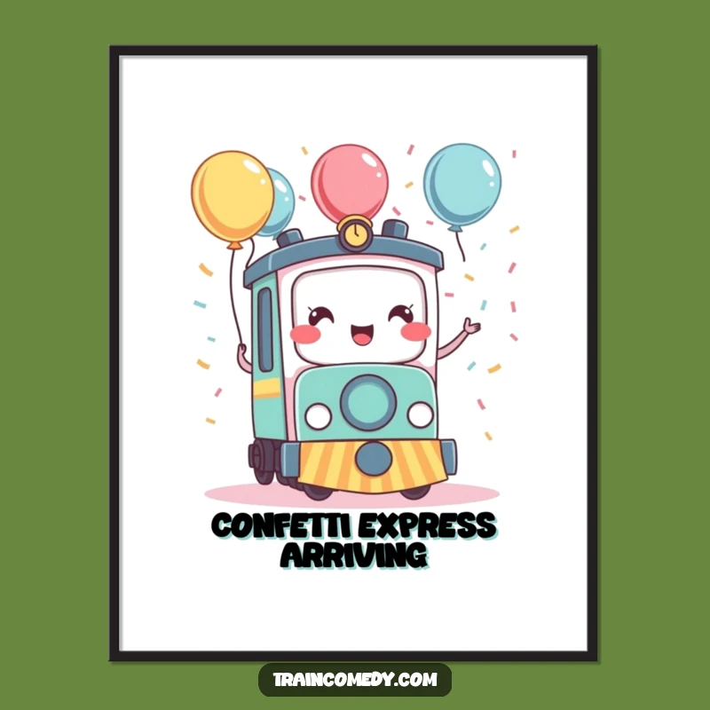 Funny Kawaii Train Celebration Poster - Festive Art for Your Walls