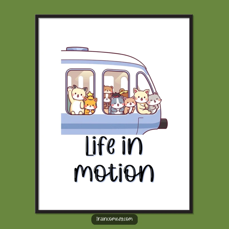 Funny Animal Train Poster: High-Quality Wall Art of Waving Passengers, Perfect Gift Decor
