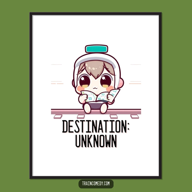 Funny Kawaii Train Map Poster: Curious character art, a perfect funny gift for planners.