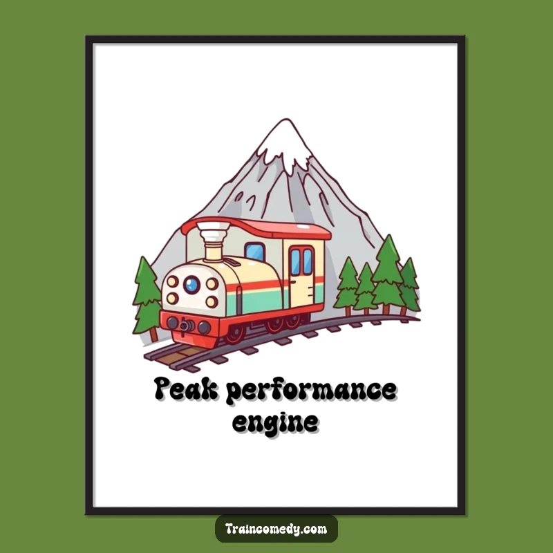 Funny Kawaii Train Mountain Peek Poster - Charming Curious Art for Your Wall