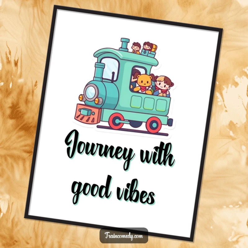 Funny Kawaii Train Poster: A cute kawaii train is full of happy passengers, creating a joyful scene.