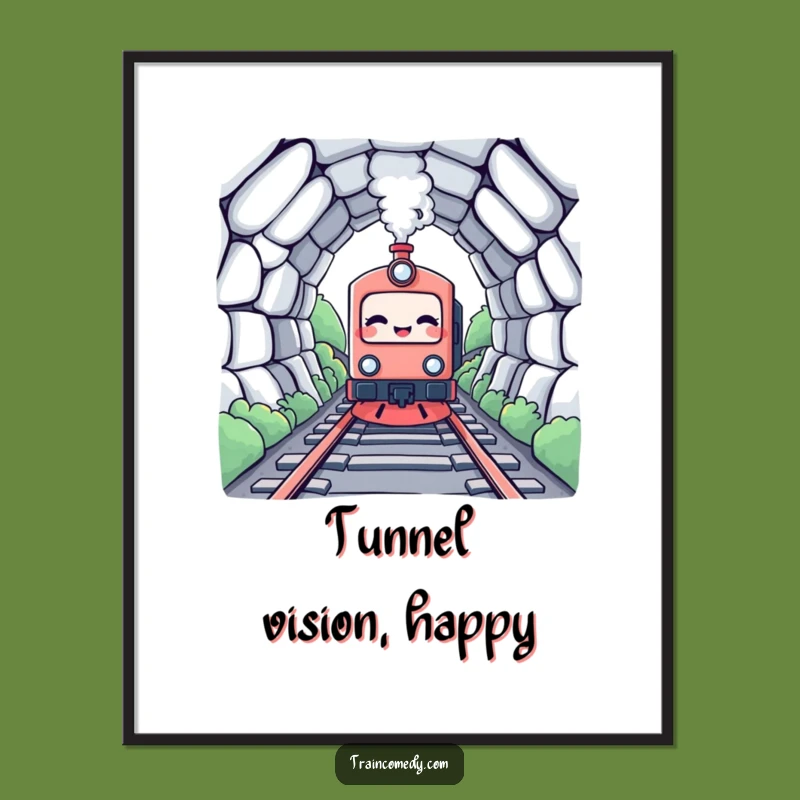 Funny Kawaii Train Poster: Tunnel Excitement Art, Hilarious Wall Decor Funny Gift!
