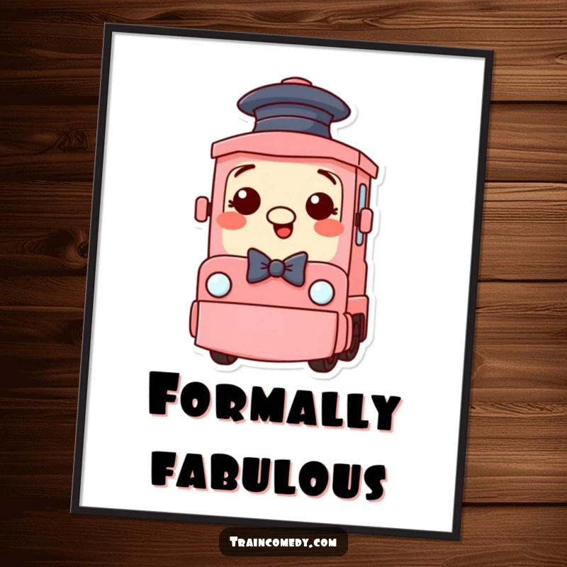Funny Train Poster: A silly train character wearing a tiny hat and bow tie adds funny, dapper charm to any wall.
