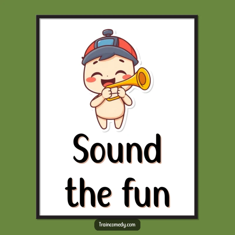 Funny Wall Art: Happy Train Horn Musician, Grinning Joy, Perfect Funny Gift Decor